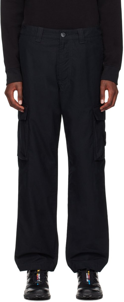 Stone Island Black Logo Patch Cargo Pants - V0029 Black - 8115311F1