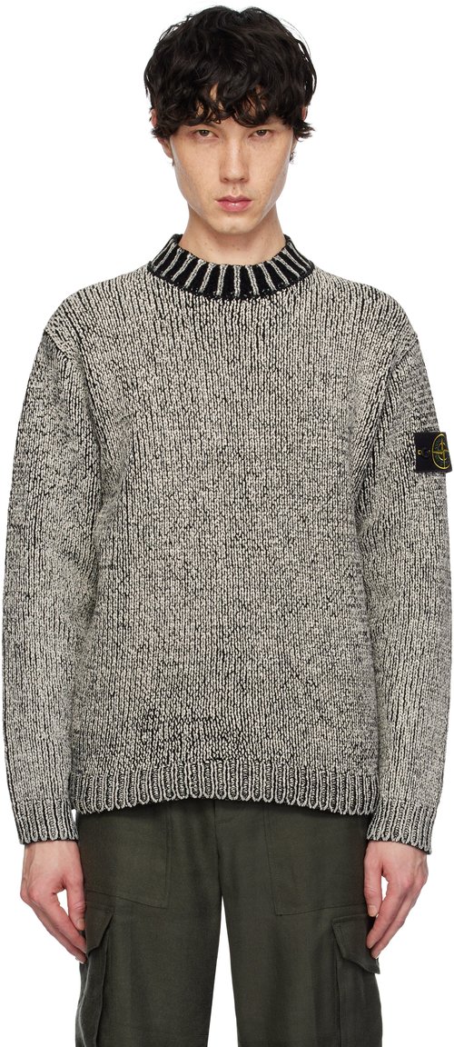 Stone Island Black & Off-White Crewneck Cotton Chenille Sweater - V0029 Black - K1S155100048S00Z1