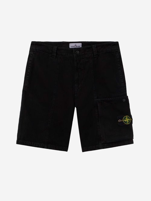 Stone Island Black Panama cotton cargo short pants with effect - L1S15L100-14-S0