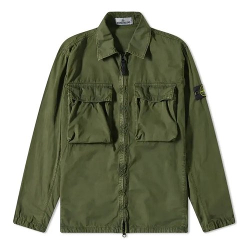 Stone Island Brushed Cotton 2-Pocket Shirt Jacket - Olive Green - 7615114WN-V0158