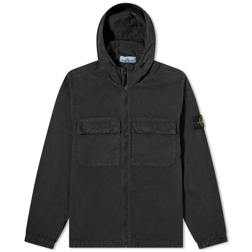 Stone Island Brushed Cotton Canvas Hooded Overshirt 'Navy