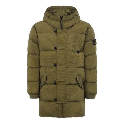 Stone Island Compass-patch Hooded Down Jacket - Olive Green - 791571432-V0058