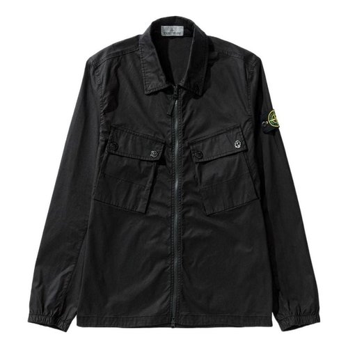 Stone Island Compass Patch Zip up Shirt - Black - 771510910-V0029