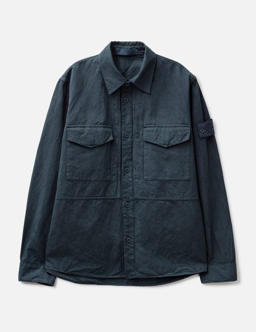 Stone Island Cotton Linen Canvas_S.I.Ghost Overshirt - Slate Blue
