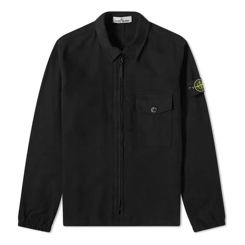 Stone Island Garment Dyed Zip Shirt Overshirt - Black - 751510704-V0029