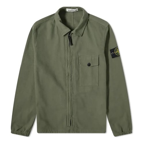 Stone Island Garment Dyed Zip Shirt Overshirt - Green - 751510704-V0055