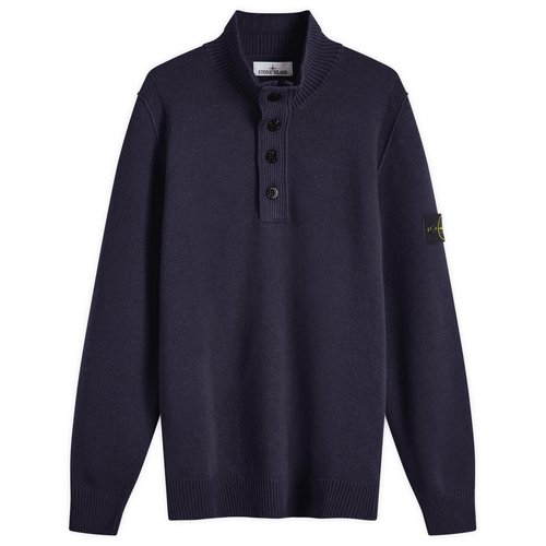 Stone Island Lambswool Quarter Button Knit - Navy Blue - 8115540A3-A0020