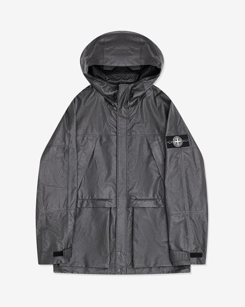 Stone Island Leather Bonded Hooded Jacket - Charcoal - KS150100002S0098