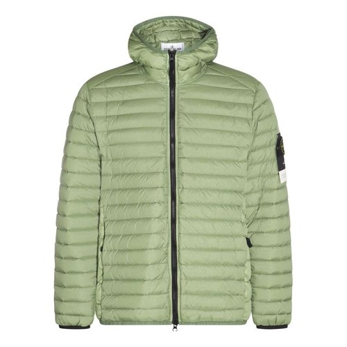 Stone Island Logo Patch Zipped Down Jacket - Green - 781540324-V0055