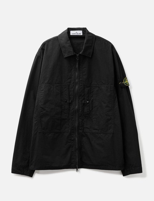 Stone Island Mercerised Organic Cotton Ripstop Zip-Up Overshirt - Black