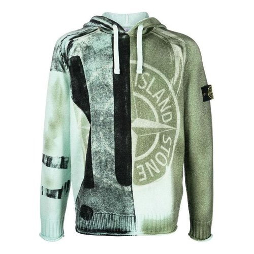 Stone Island Motion Saturation Logo Knitted Hoodie - Green - 7715568T1-V0044