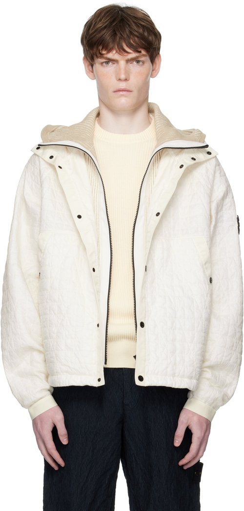 Stone Island Off-White 4100023 Crinkled Reps NY Quilted-TC Jacket - V0093 Ivory - K2S154100023S0186