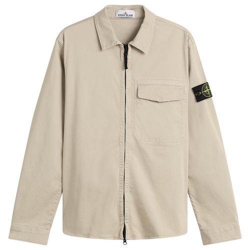 Stone Island Organic Cotton Satin Zip Shirt Jacket - Pearl Grey - L1S151200015-V0061