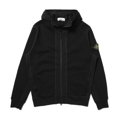 Stone Island Organic Cotton Waffle Fleece Hooded Sweater Black - L1S156100058S0044-V0029
