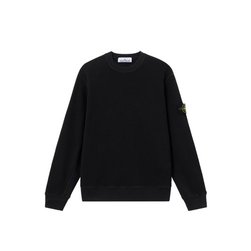 Stone Island Organic Cotton Waffle Fleece Crewneck Sweater Black - L1S156100056S0044-V0029