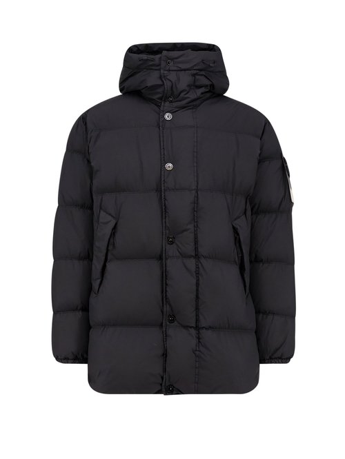 Stone Island Logo Zip Down Jacket - Black - K2S154100012S0A23V0029