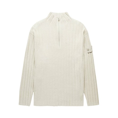 Stone Island Ribbed Knit Quarter Zip Jumper - Cream Beige - 7815541FA-V0090
