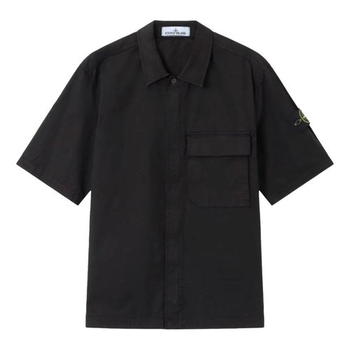 Stone Island Stretch Organic Cotton Twill Short Sleeve Shirt - Black - L1S1511000-25S0A10-V0029
