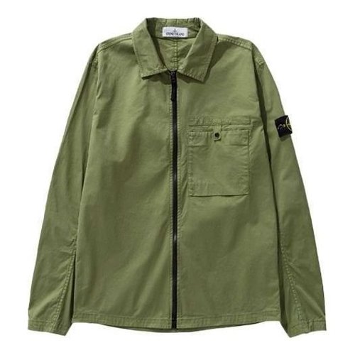 Stone Island Supima Cotton Shirt Jacket - Olive Green - 761512619-V0058
