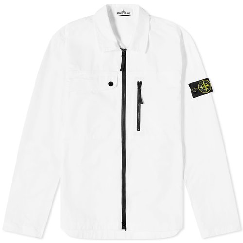 Stone Island Supima Cotton Twill Stretch-TC Zip Shirt Jacket - White - 801510210-V0001