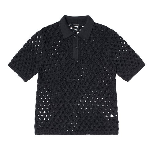 Stüssy Big Mesh Polo Sweater - Black - 117178