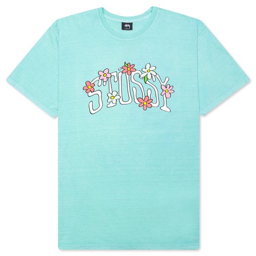 Stüssy Flower Collegiate Pig Dyed Tee - Aqua - 1904591-AQUA
