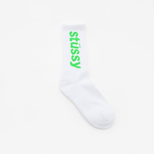 Stüssy Helvetica Crew Socks - White/Kelly - 138845-WHKE