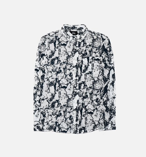 Stüssy Marble Woven Long Sleeve Shirt - White - 111828-WHT