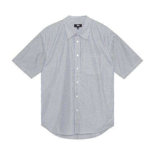 Stüssy 8 Ball Stripe Boxy Short-Sleeve Shirt - Navy Blue - 1110329-NAVY