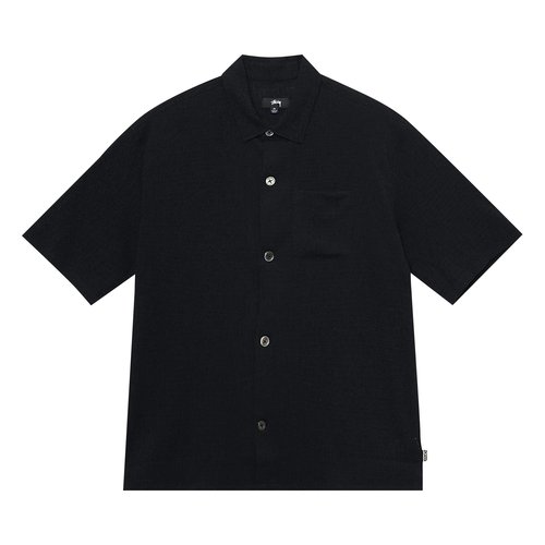 Stüssy Boxy Flat Hem Crinkled Shirt - Black - 1110324-BLAC