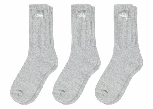 Stüssy Crew Socks 3 Pack - Grey Heather - 138775-GHEA