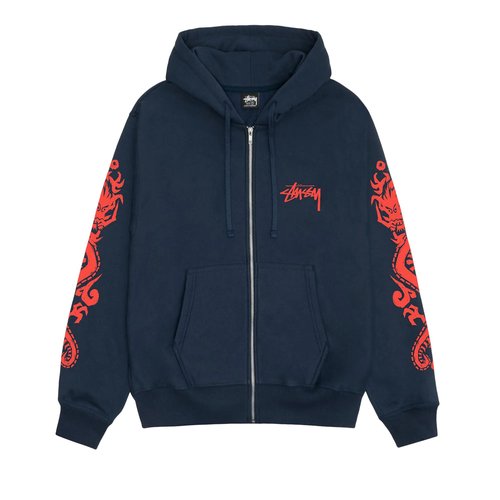 Stüssy Dragons Zip Hoodie | Blue | Size XL - Navy - 1975031-NAVY