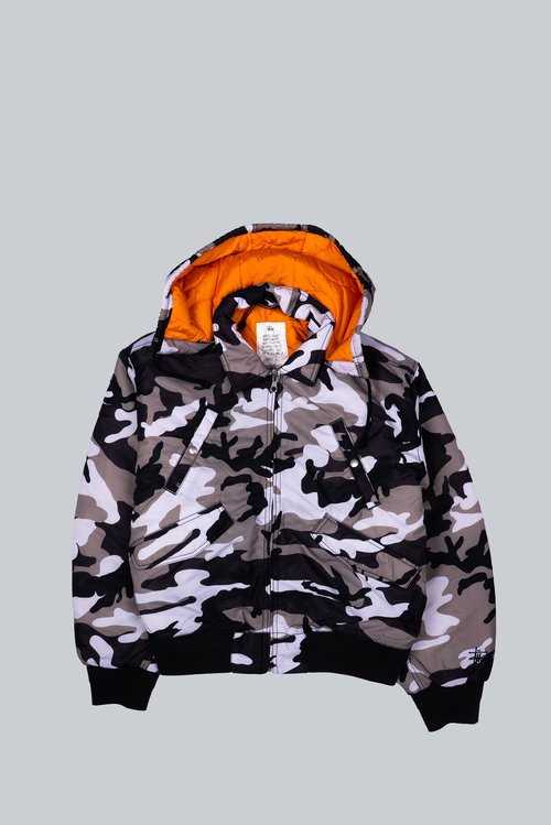Stüssy Flight Bomber - Black White Snow Camo - 115865-SNOW