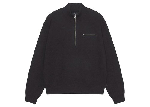 Stüssy Half Zip Mock Neck Sweater - Black - 117219-BLAC