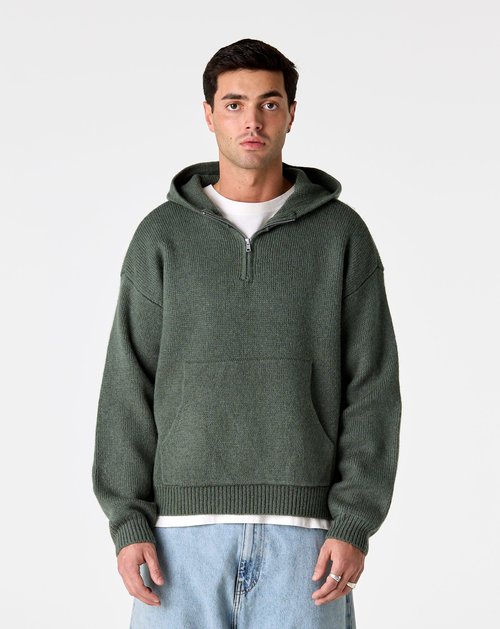 Stüssy Quarter Zip Knit Hoodie - Green - 117278-GREN