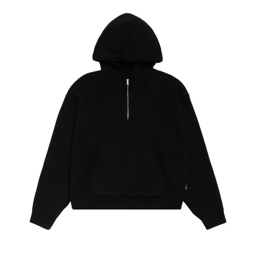 Stüssy Quarter Zip Knit Hoodie - Black - 117278-BLAC