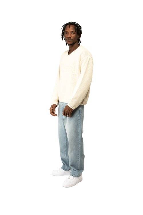 Stüssy Roll V Neck Sweater 'Oatmeal' - 117289-OATM | Solesense