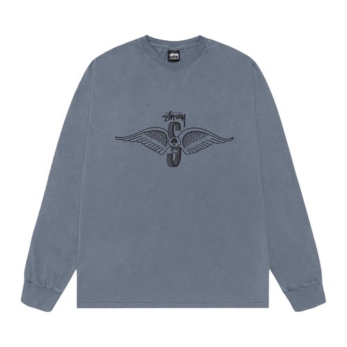 Stüssy Skull Wings Long-Sleeve Tee Pigment Dyed - Navy Blue - 1995115-NAVY