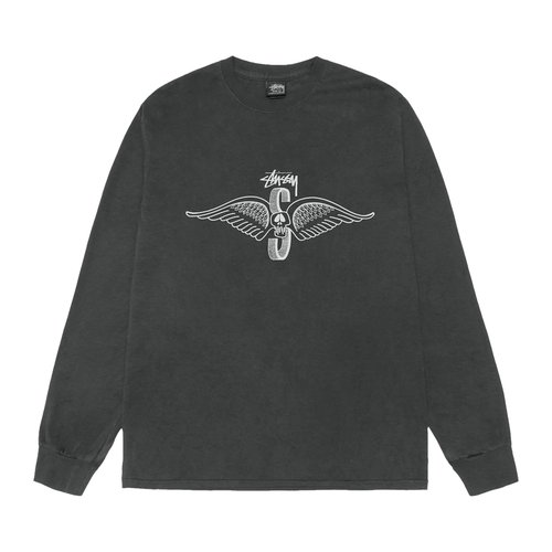 Stüssy Skull Wings Long-Sleeve Tee Pigment Dyed - Black - 1995115-BLAC