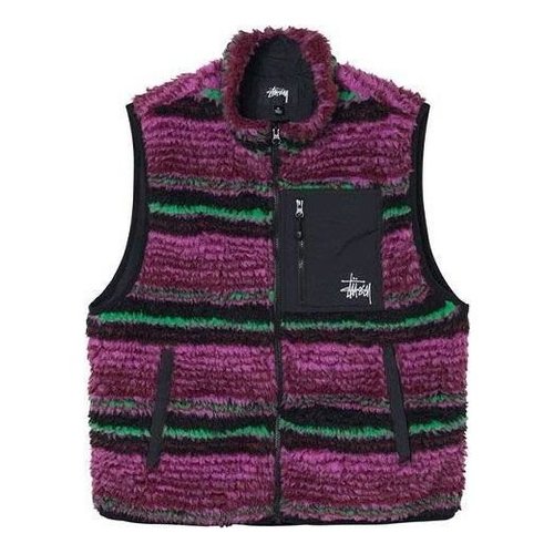 Stüssy Striped Sherpa Vest - Purple/Red - 118468