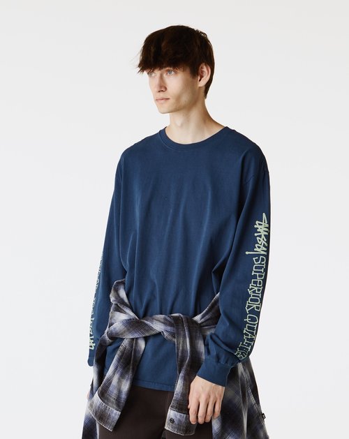 Stüssy Superior Quality Pigment Dyed Long Sleeve Tee Shirt - Navy Blue - 1995058-NAVY