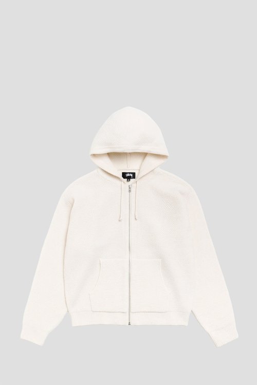 Stüssy Textured Zip Hood Sweater - Bone - 117282-BONE