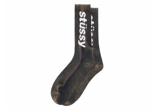 Stüssy Washed Helvetica Crew Sock - Black - 138947-BLAC