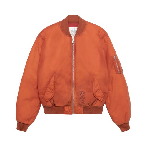Stüssy Waxed Built Bomber Jacket | Orange | Size M - 115803-RUST