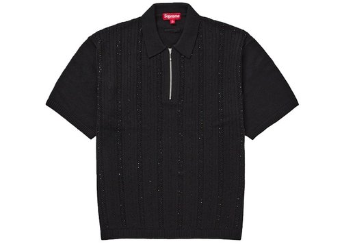 Supreme Beaded Zip Polo - Black