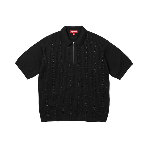 Supreme Beaded Zip Short-Sleeve Polo Sweater - SS26KN50 BLACK