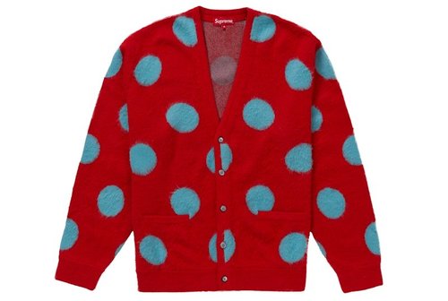 Supreme Brushed Polka Dot Cardigan - Red