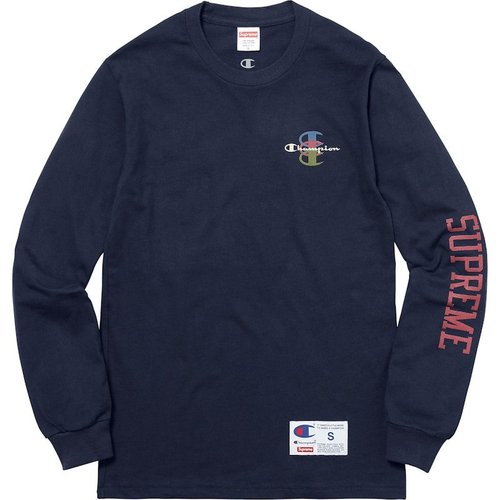 Supreme Champion Stacked C Long Sleeve Tee Shirt - Navy Blue