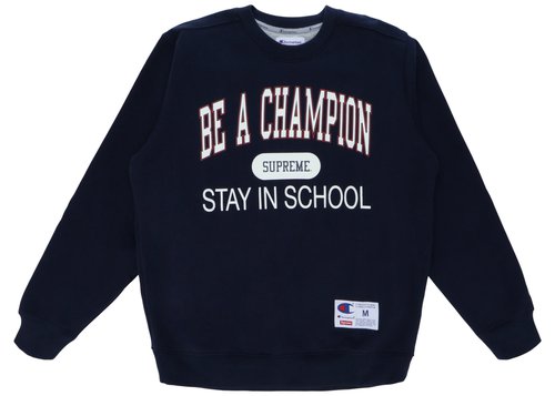 Supreme Champion Stay In School Crewneck Sweatshirt - Navy Blue