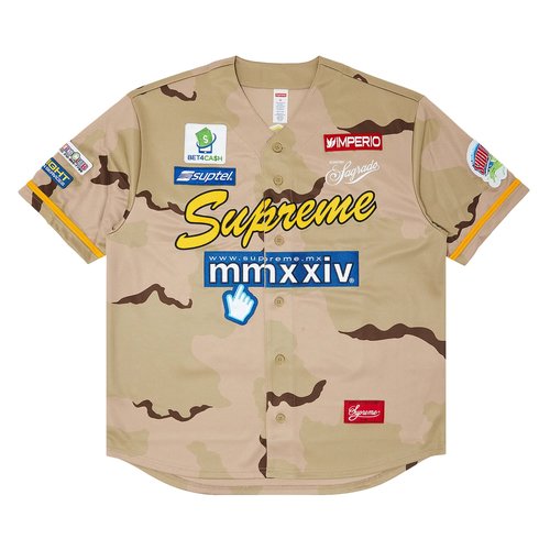 Supreme Kanji Camo Zip Up Baseball Jersey 'Red' | Solesense